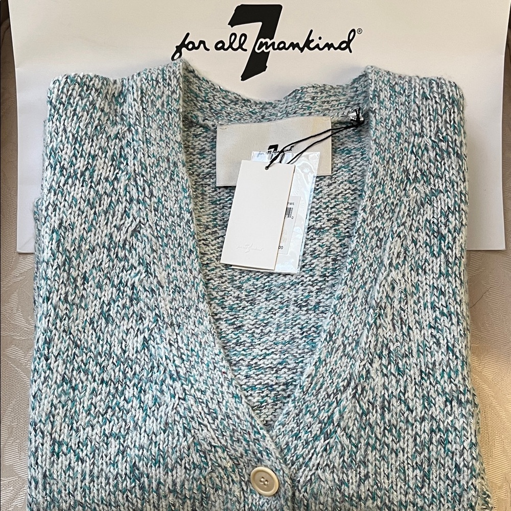 7 For All Mankind Metallic Lurex Cardigan - Blue Ivory Marl Button Up Sz M – NWT